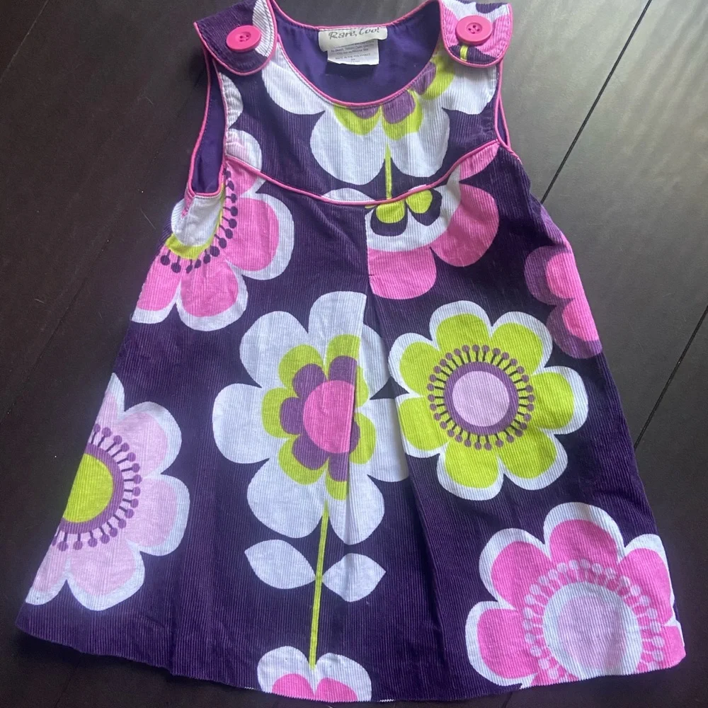 Rare too toddler girl floral corduroy button tank pleated tank dress size 2T